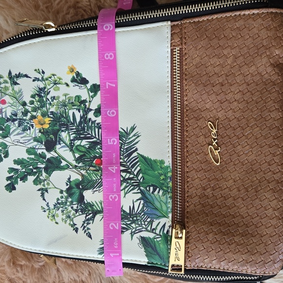 Axel mini back pack,Multicolor & brown leather weave on lower front. Floralprint - Picture 4 of 6